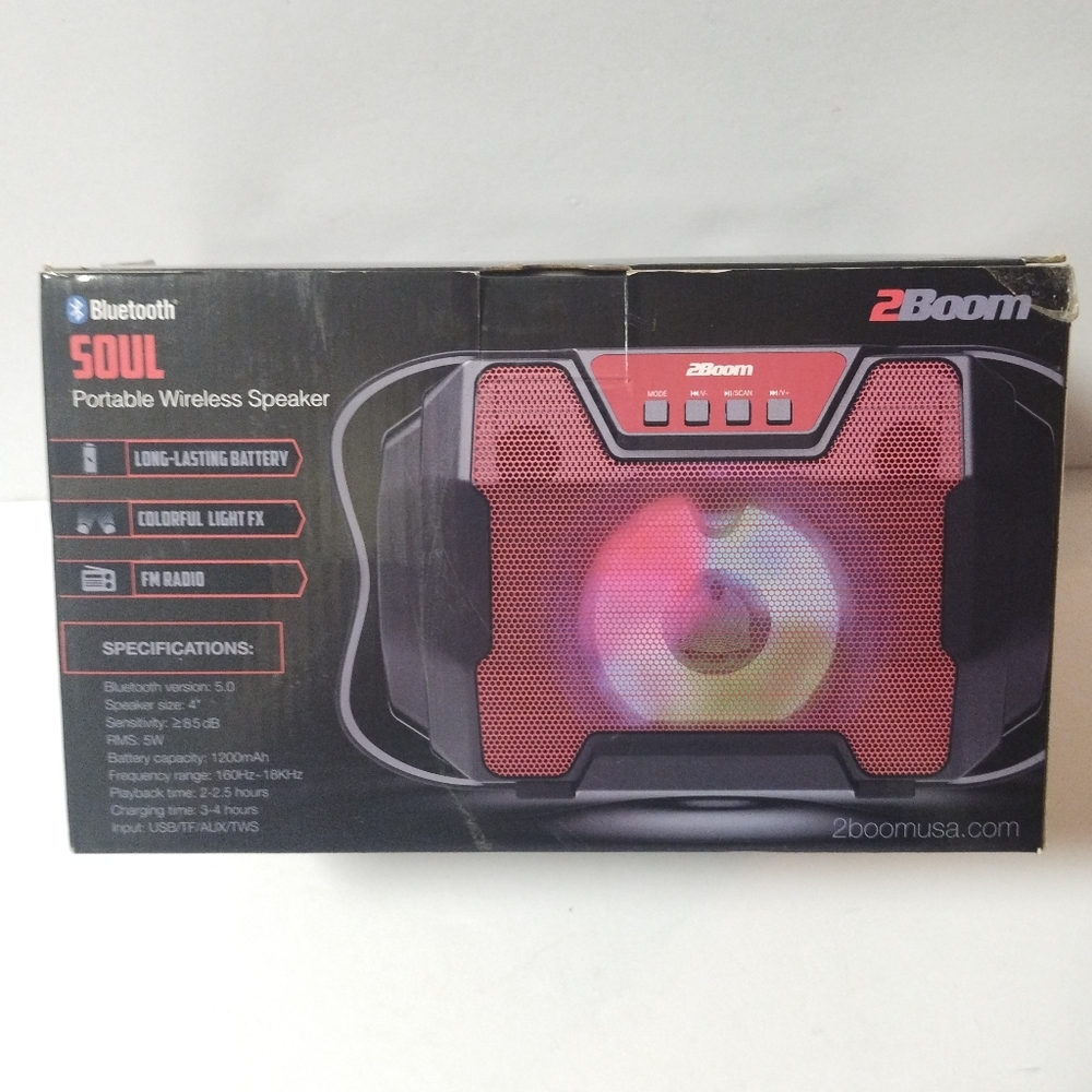 2Boom Soul Light Up Portable Wireless Speaker FM Radio BX426 Red/Black New